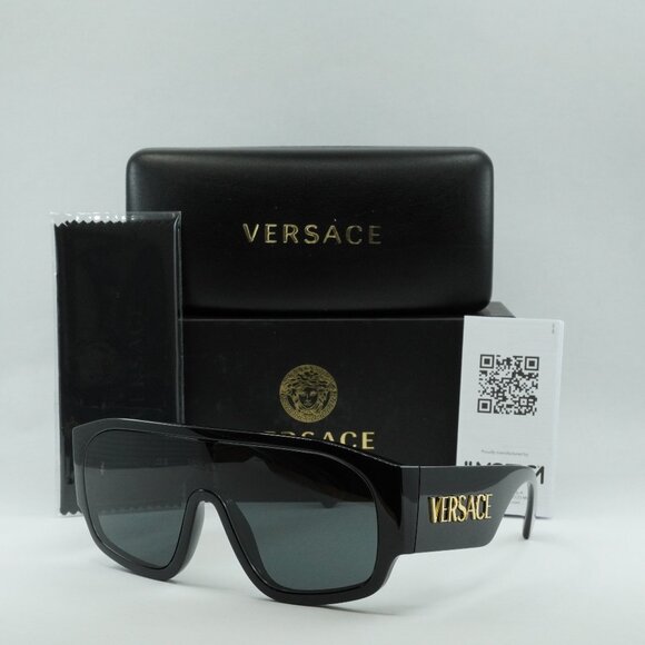 Versace VE4439 GB1/87 Shield Sunglasses – Black/Dark Grey - Picture 1 of 13